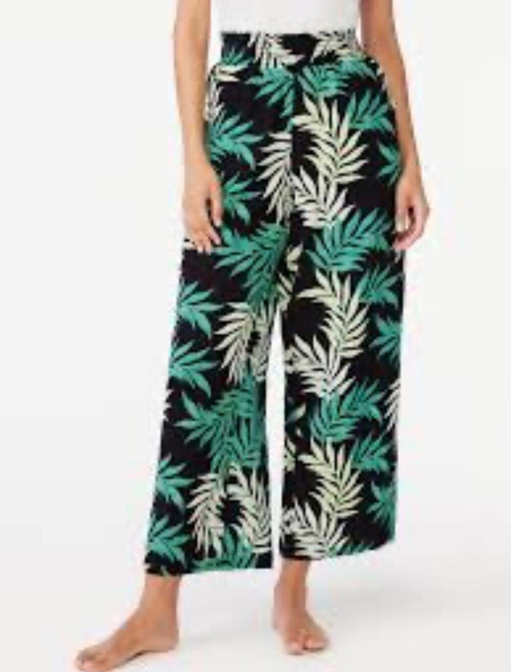 Joyspun comfort cotton wide leg resort wear tropical leaf print pants trousers M